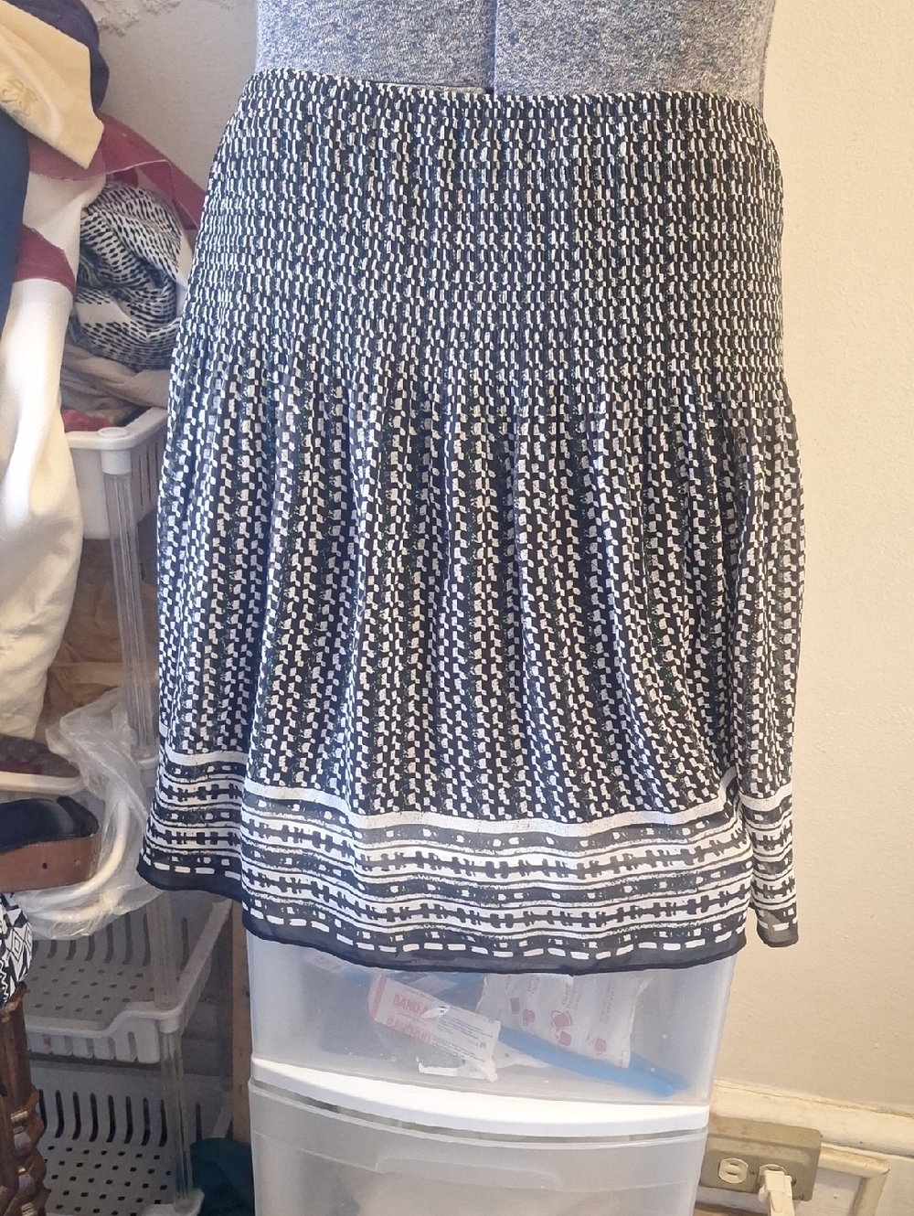 Max Studio Black and White Mini Skirt with Smocked Waist